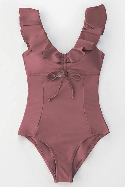 CUPSHE Women'S Ruby Red Ruffled Back Tie One Piece Swimsuit Apparel & Accessories > Clothing > Swimwear Kylie Max   