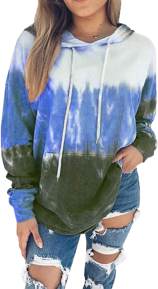 Eytino Women Hoodies Tops Tie Dye Printed Long Sleeve Drawstring Pullover Sweatshirts with Pocket(S-Xxl) Apparel & Accessories > Clothing > Activewear Kylie Max   