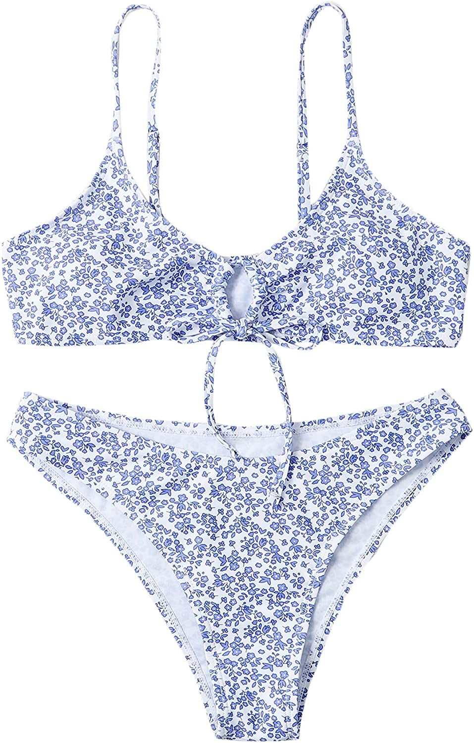 SOLY HUX Women's Floral Print Tie Front Bikini Bathing Suit 2 Piece Swimsuits Apparel & Accessories > Clothing > Swimwear KYLIE MAX Royal Blue Ditsy Large 