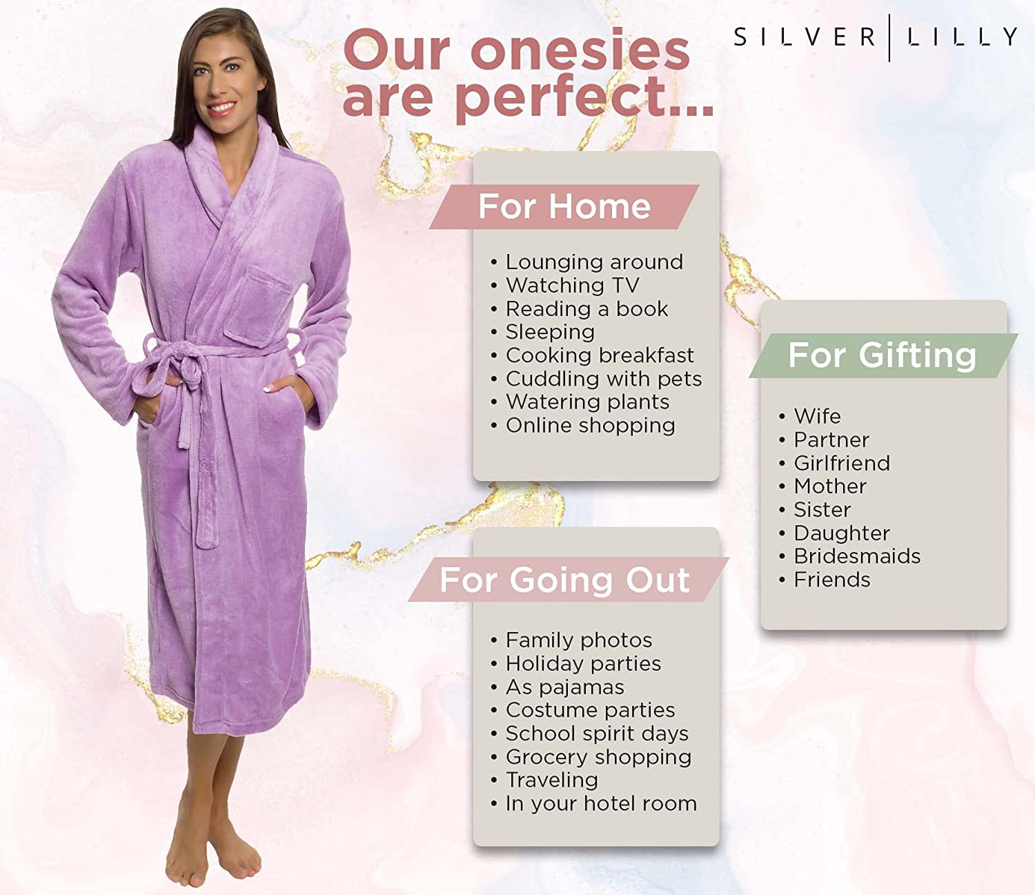 Silver Lilly Womens Robe - Plush Fleece Bathrobe Mid Length Robe Shawl Collar Apparel & Accessories > Clothing > Sleepwear & Loungewear > Robes Kylie Max   