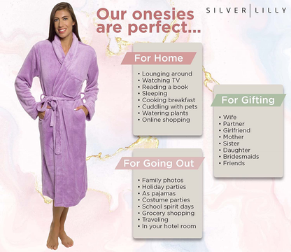 Silver Lilly Womens Robe - Plush Fleece Bathrobe Mid Length Robe Shawl Collar Apparel & Accessories > Clothing > Sleepwear & Loungewear > Robes Kylie Max   