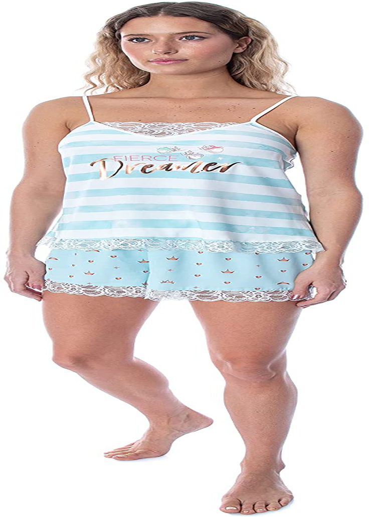 Disney Princess Women'S Sleeping Beauty Fierce Dreamer Lace Trim Cami and Shorts Sleepwear Pajama Set Apparel & Accessories > Clothing > Sleepwear & Loungewear Kylie Max   