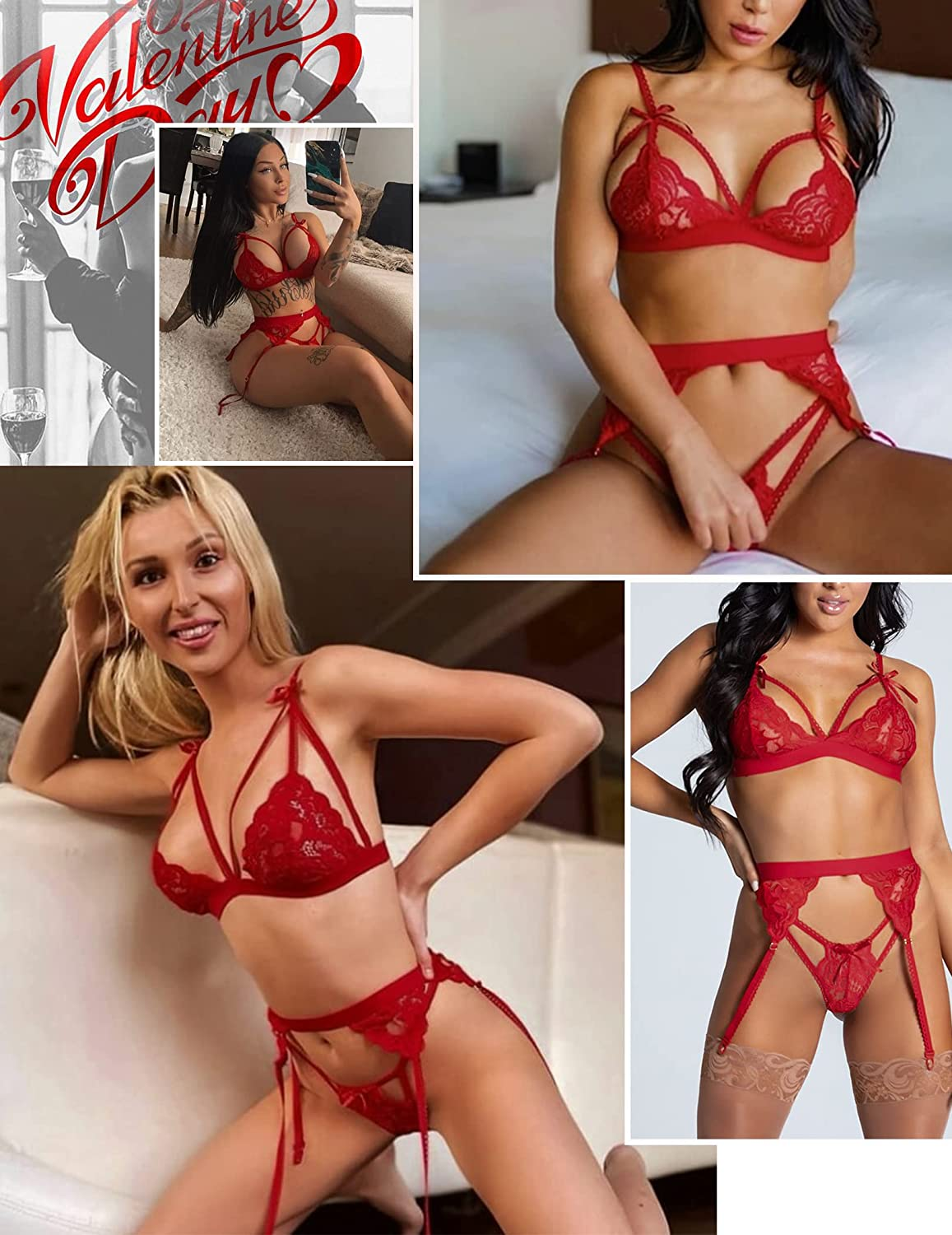 Avidlove Women Lingerie Set Lace Teddy Strap Babydoll Bodysuit with Garter Belts Apparel & Accessories > Clothing > Underwear & Socks > Lingerie Avidlove   