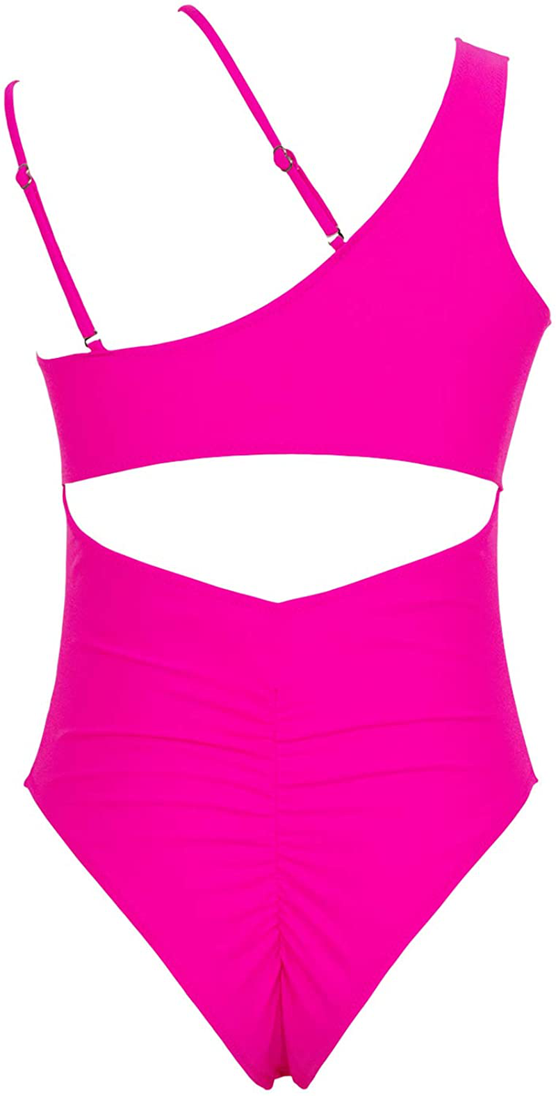 QINSEN Womens One Shoulder Cutout Ruched Back High Cut Monokini One Piece Swimsuit Apparel & Accessories > Clothing > Swimwear Kylie Max   