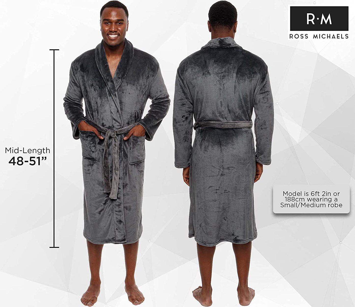 Ross Michaels Mens Robe - Mid Length - Plush Shawl Collar Fleece Bathrobe Apparel & Accessories > Clothing > Sleepwear & Loungewear > Robes Kylie Max   