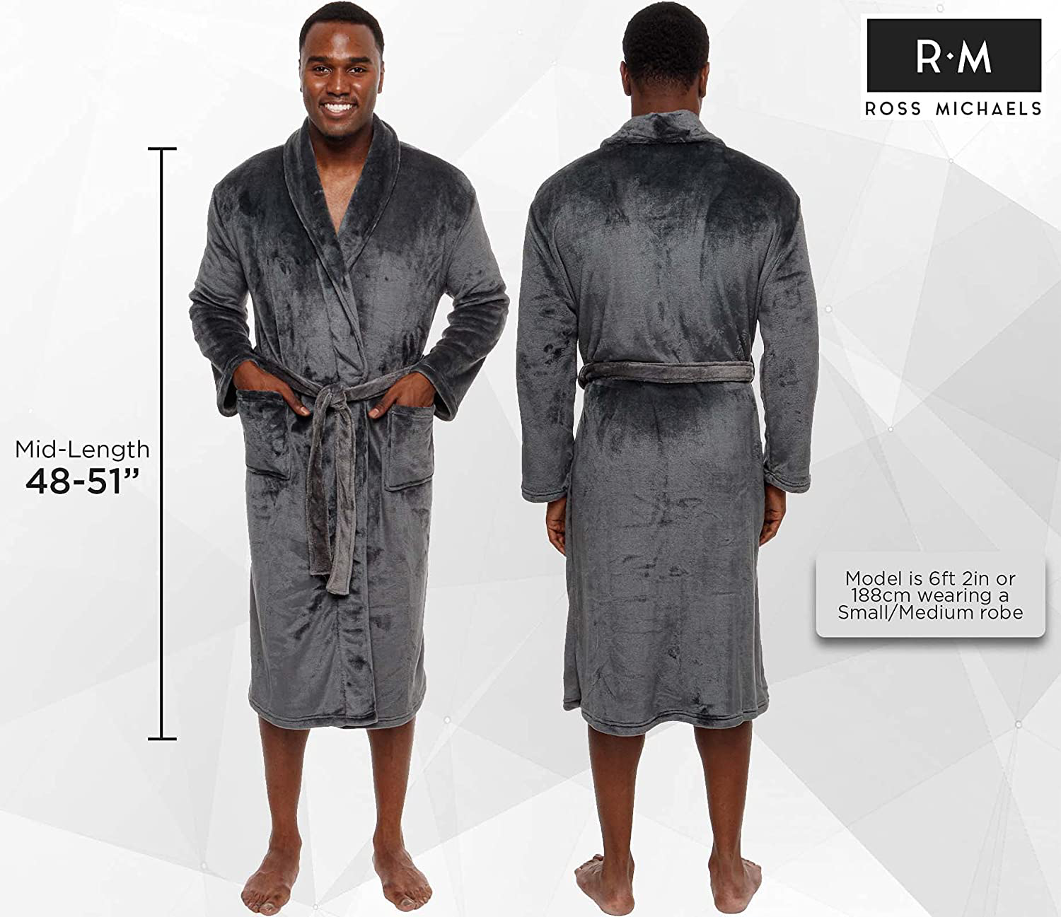 Ross Michaels Mens Robe - Mid Length - Plush Shawl Collar Fleece Bathrobe Apparel & Accessories > Clothing > Sleepwear & Loungewear > Robes Kylie Max   