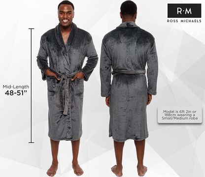Ross Michaels Mens Robe - Mid Length - Plush Shawl Collar Fleece Bathrobe Apparel & Accessories > Clothing > Sleepwear & Loungewear > Robes Kylie Max   