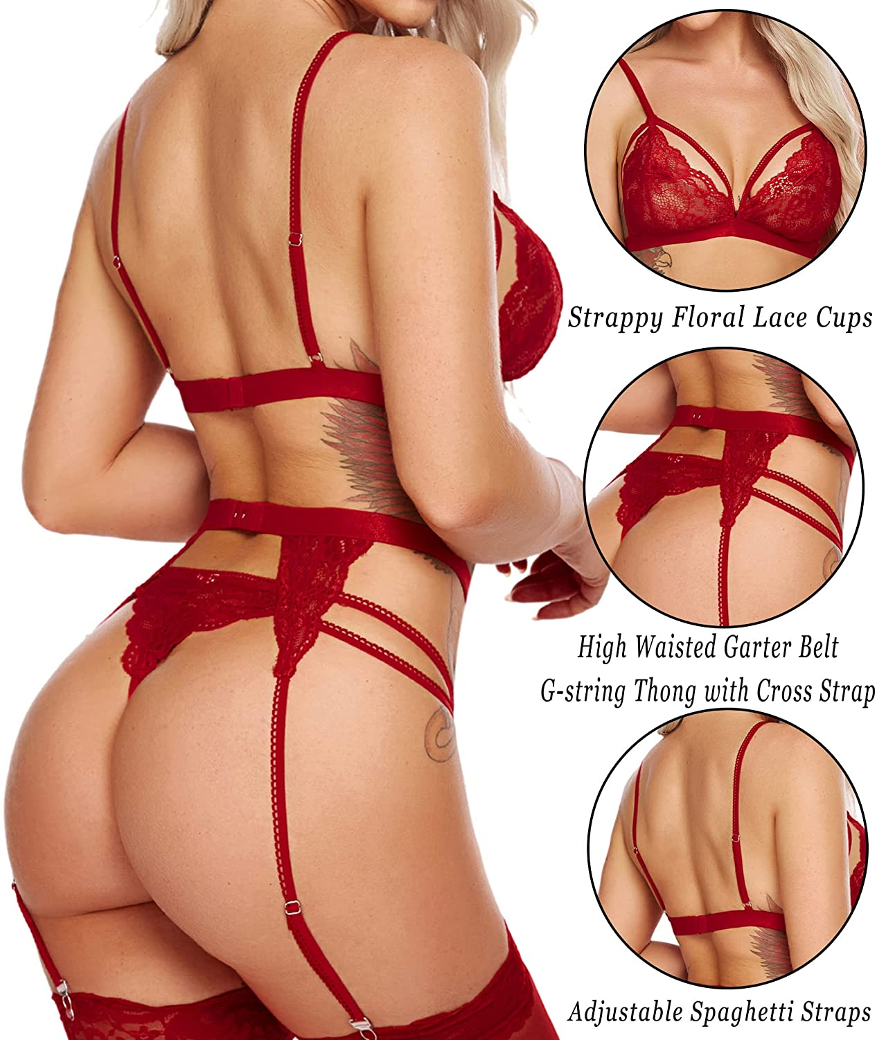 Avidlove Women Lingerie Set Lace Teddy Strap Babydoll Bodysuit with Garter Belts Apparel & Accessories > Clothing > Underwear & Socks > Lingerie Avidlove   