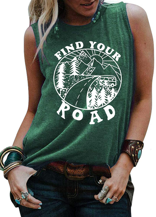 Umsuhu Find Your Road Shirts Tank Tops Women Sleeveless Summer Graphic Tank Tops Tee Shirts Apparel & Accessories > Clothing > Activewear Kylie Max   
