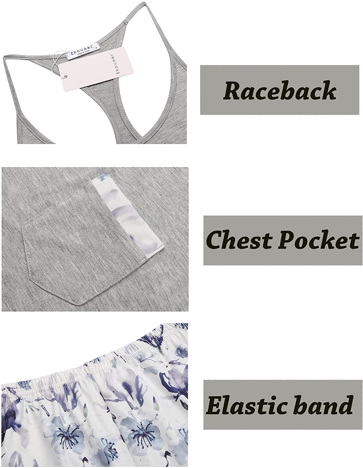 Ekouaer Pajamas Women's Cami Pajama Set Sleeveless Sleepwear Racerback PJ Sets Soft Tank Top Set with Shorts Apparel & Accessories > Clothing > Sleepwear & Loungewear > Pajamas Ekouaer   