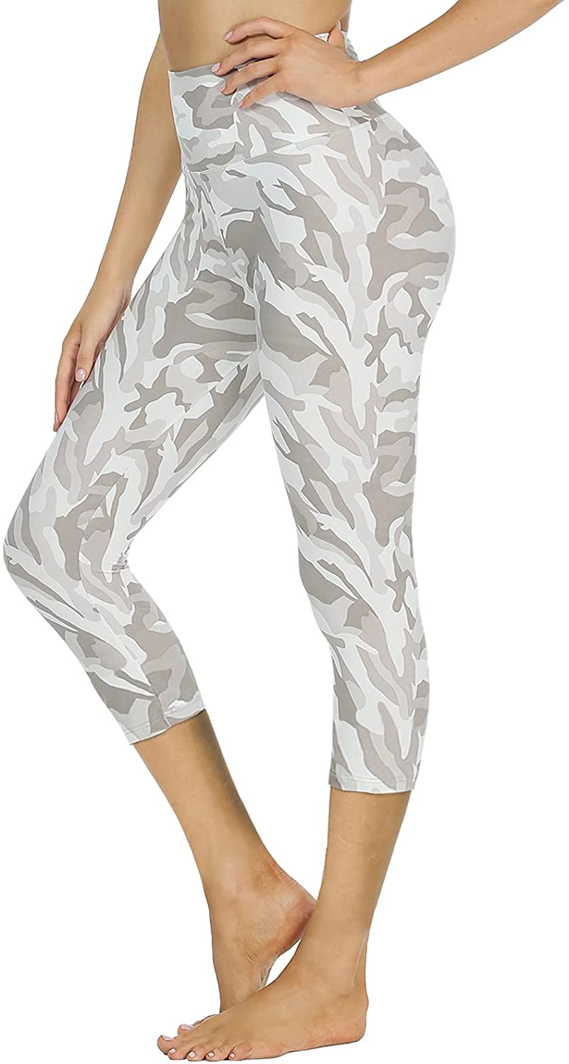 GAYHAY High Waisted Capri Leggings for Women - Soft Slim Tummy Control - Exercise Pants for Running Cycling Yoga Workout Apparel & Accessories > Clothing > Activewear GAYHAY Camo Light Grey Small-Medium 