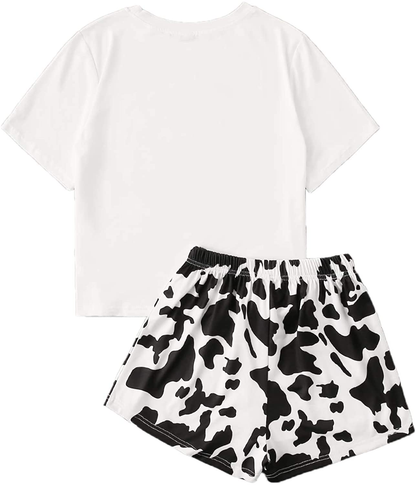 DIDK Women's Cute Cartoon Print Tee and Shorts Pajama Set Apparel & Accessories > Clothing > Sleepwear & Loungewear > Pajamas DIDK   