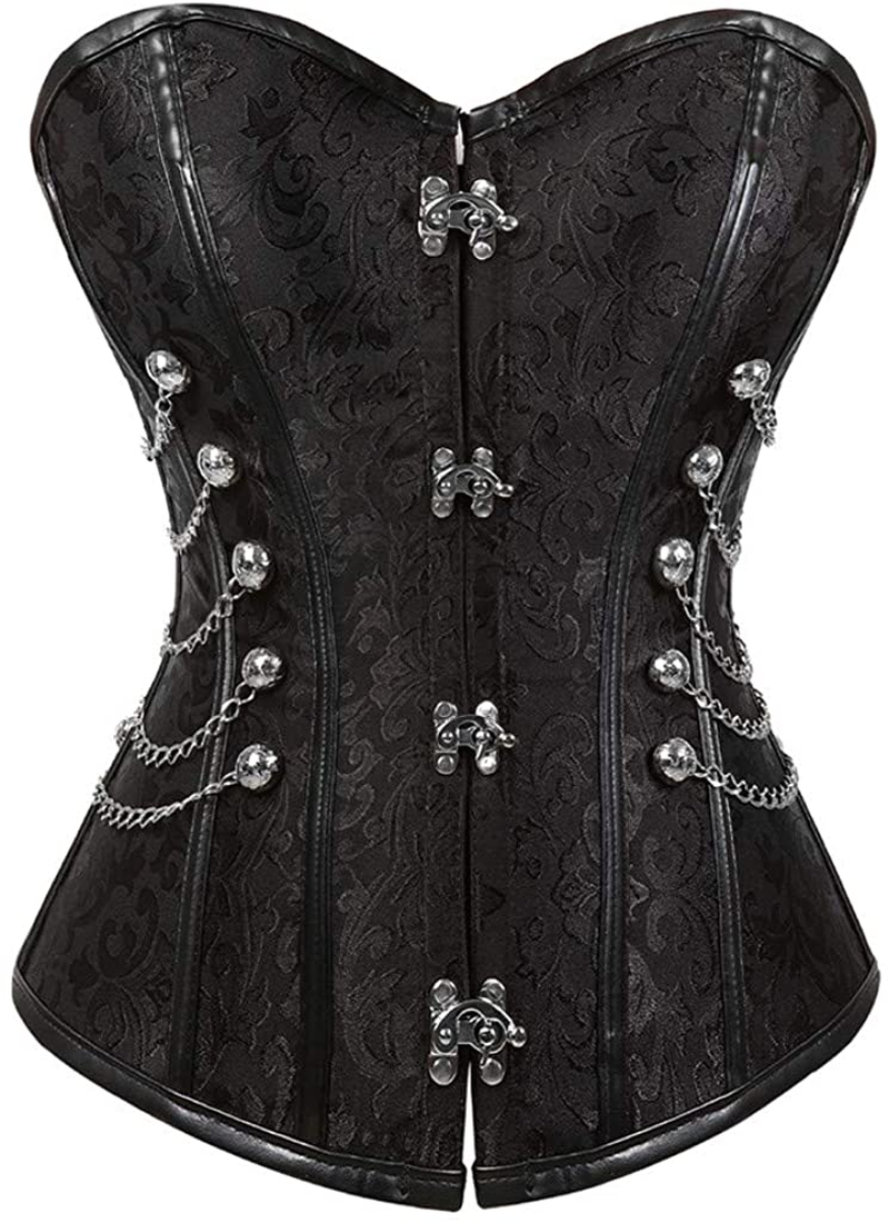 Frawirshau Women'S Gothic Steampunk Corset Bustier Waist Cincher Underbust Corset Vest Tank Top Apparel & Accessories > Clothing > Underwear & Socks > Lingerie frawirshau Black-2837 Medium 