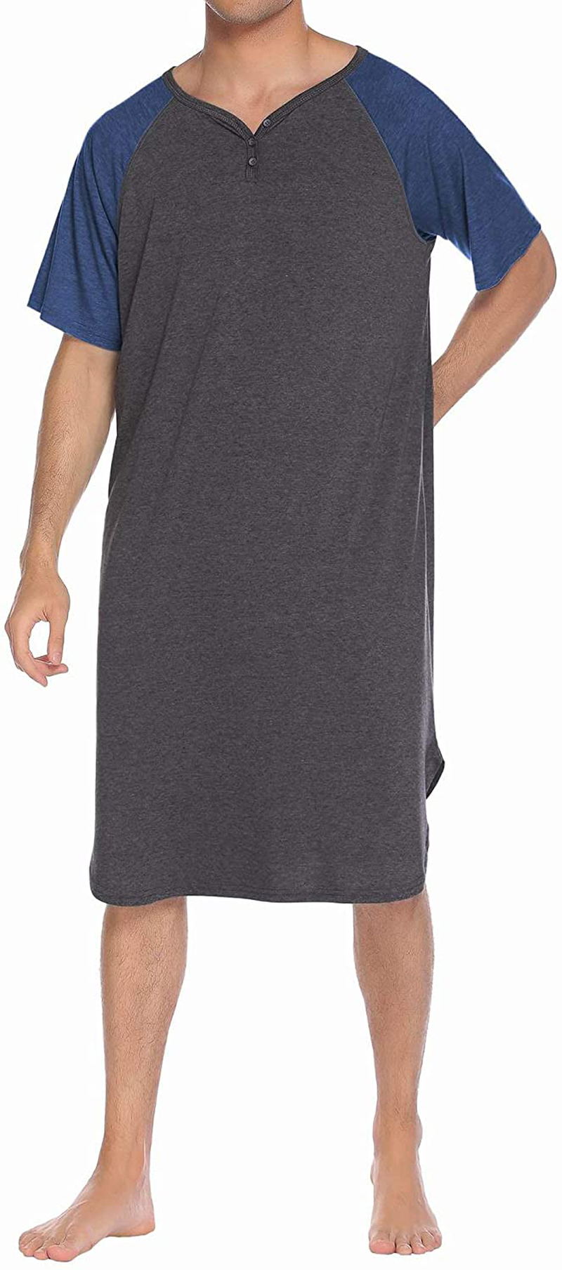Ekouaer Sleepwear Men'S Nightshirt Short Sleeve Pajamas Comfy Big & Tall Henley Sleep Shirt M-XXXL Apparel & Accessories > Clothing > Sleepwear & Loungewear > Nightgowns Kylie Max   