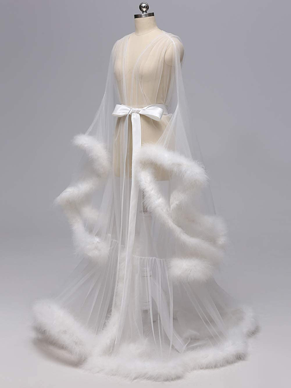 Kumeng Wedding Sexy Feather Robe Bridal Upgraded Illusion Tulle Long Scarf New Custom Made Apparel & Accessories > Clothing > Sleepwear & Loungewear > Robes Kumeng   