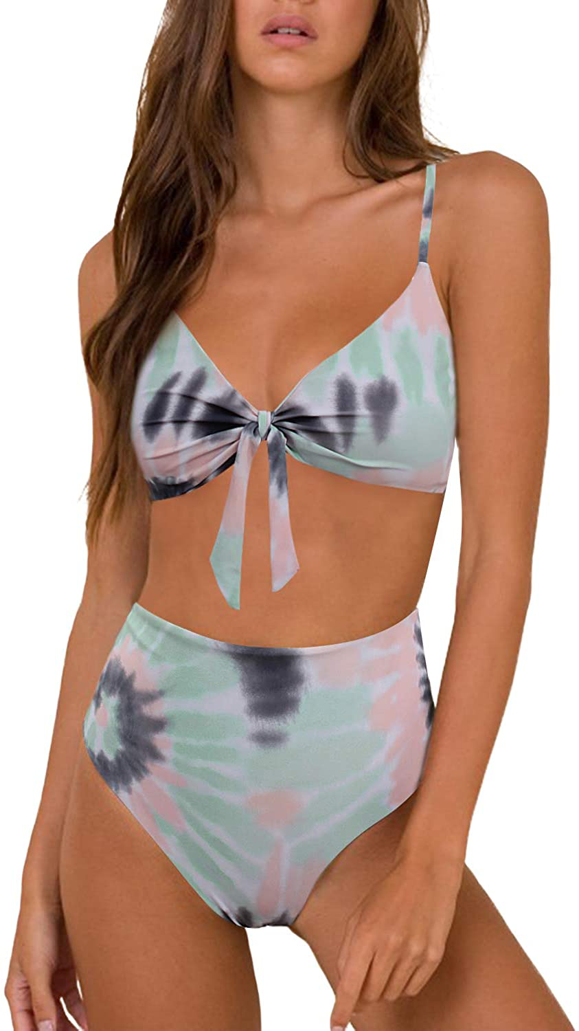 Blooming Jelly Womens High Waisted Bikini Set Tie Knot High Rise Two Piece Swimsuits Bathing Suits Apparel & Accessories > Clothing > Swimwear Blooming Jelly   
