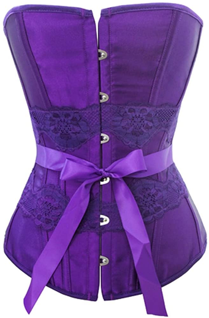 Chicastic Black Satin Sexy Strong Boned Corset Lace up Overbust Waist Cincher Bustier Bodyshaper Top - Also White & Red Apparel & Accessories > Clothing > Underwear & Socks > Lingerie Chicastic Purple 5X 