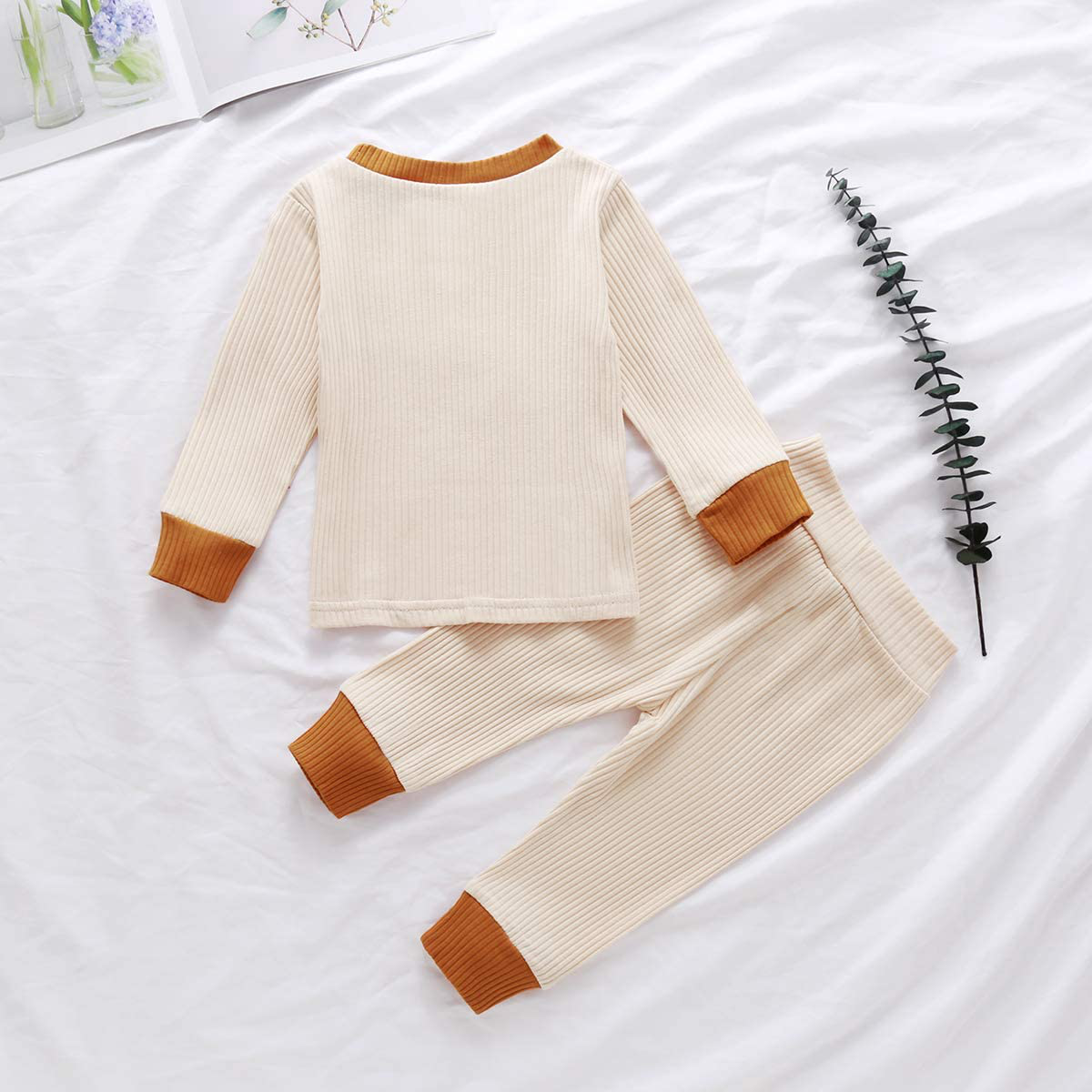 Unisex Baby Pajama Infant Baby Boy Girl Solid Knitted Long Sleeve T-Shirt Tops Sweatshirt Pants 2Pcs Pjs Sleepwear Set Apparel & Accessories > Clothing > Sleepwear & Loungewear > Pajamas Kylie Max   