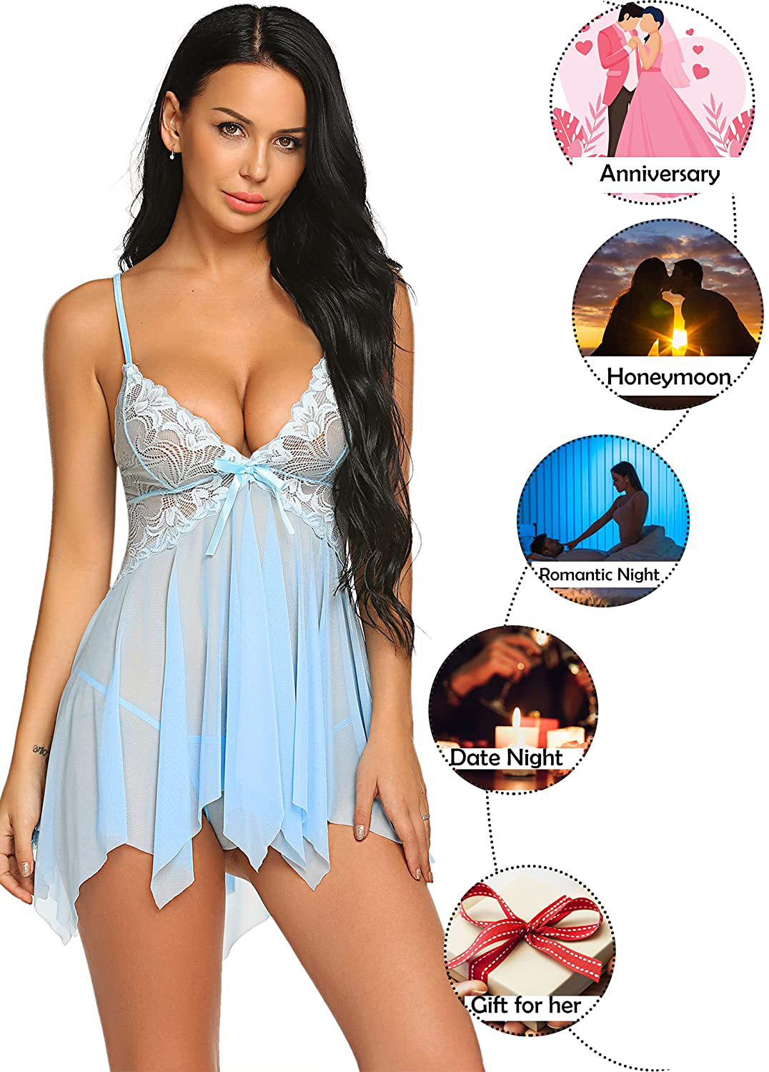 Avidlove Lingerie for Women Lace Babydoll Sleepwear Boudoir Outfits plus Size Langeray XS-5XL Apparel & Accessories > Clothing > Underwear & Socks > Lingerie Kylie Max   