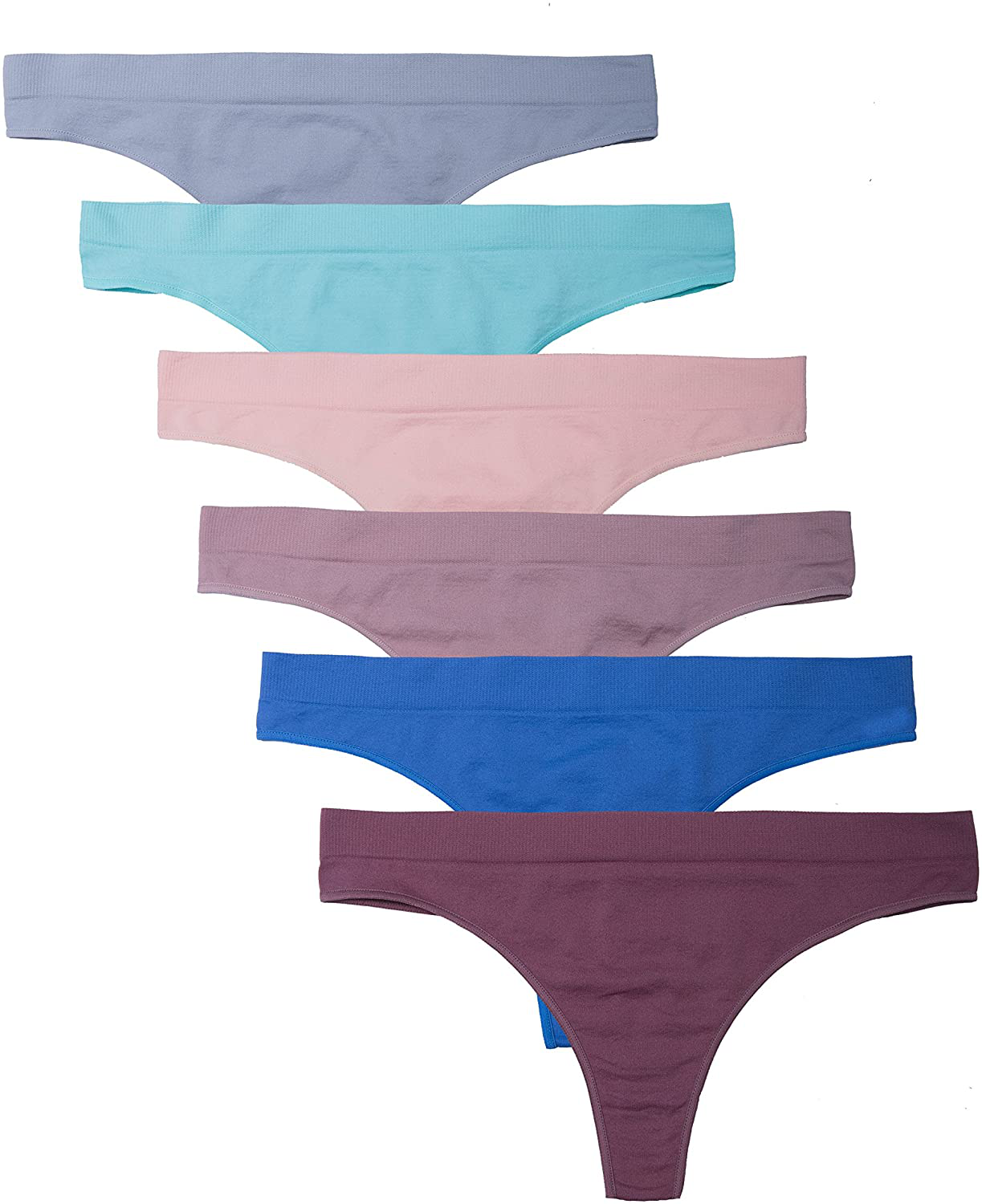 Kalon 6 Pack Women's Nylon Spandex Thong Underwear Apparel & Accessories > Clothing > Underwear & Socks > Underwear Kalon Light Vintage Small 