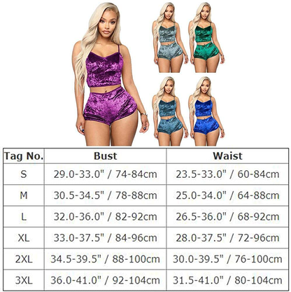Women Sexy Velvet 2 Piece Outfit Spaghetti Strap Leopard Tie Dye Cami Crop Top + Shorts Bottom Sleepwear Pajama Set Nightwear Apparel & Accessories > Clothing > Sleepwear & Loungewear Kylie Max   