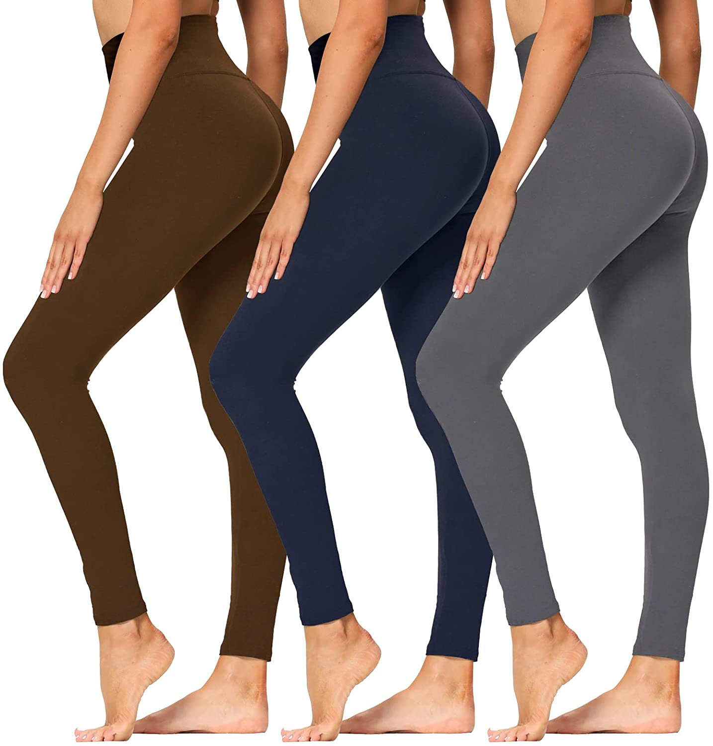 High Waisted Leggings for Women - Soft Athletic Tummy Control Pants for Running Cycling Yoga Workout - Reg & Plus Size Apparel & Accessories > Clothing > Activewear syrinx 3 Pack Dark Blue, Dark Grey, Tan Large-X-Large 