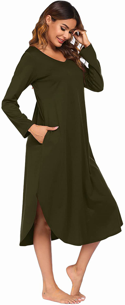 Ekouaer Nightgowns Womens V Neck Nightshirts Long Sleeve Sleepwear plus Size Night Wear S-XXL Apparel & Accessories > Clothing > Sleepwear & Loungewear > Nightgowns Kylie Max   