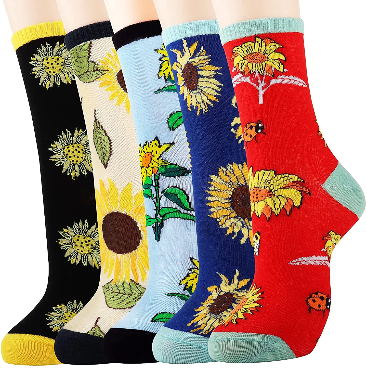 Jeasona Women's Fun Socks Cute Cat Animals Funny Funky Novelty Cotton Gifts Arts & Entertainment > Party & Celebration > Gift Giving Jeasona Multicolored Sunflower  