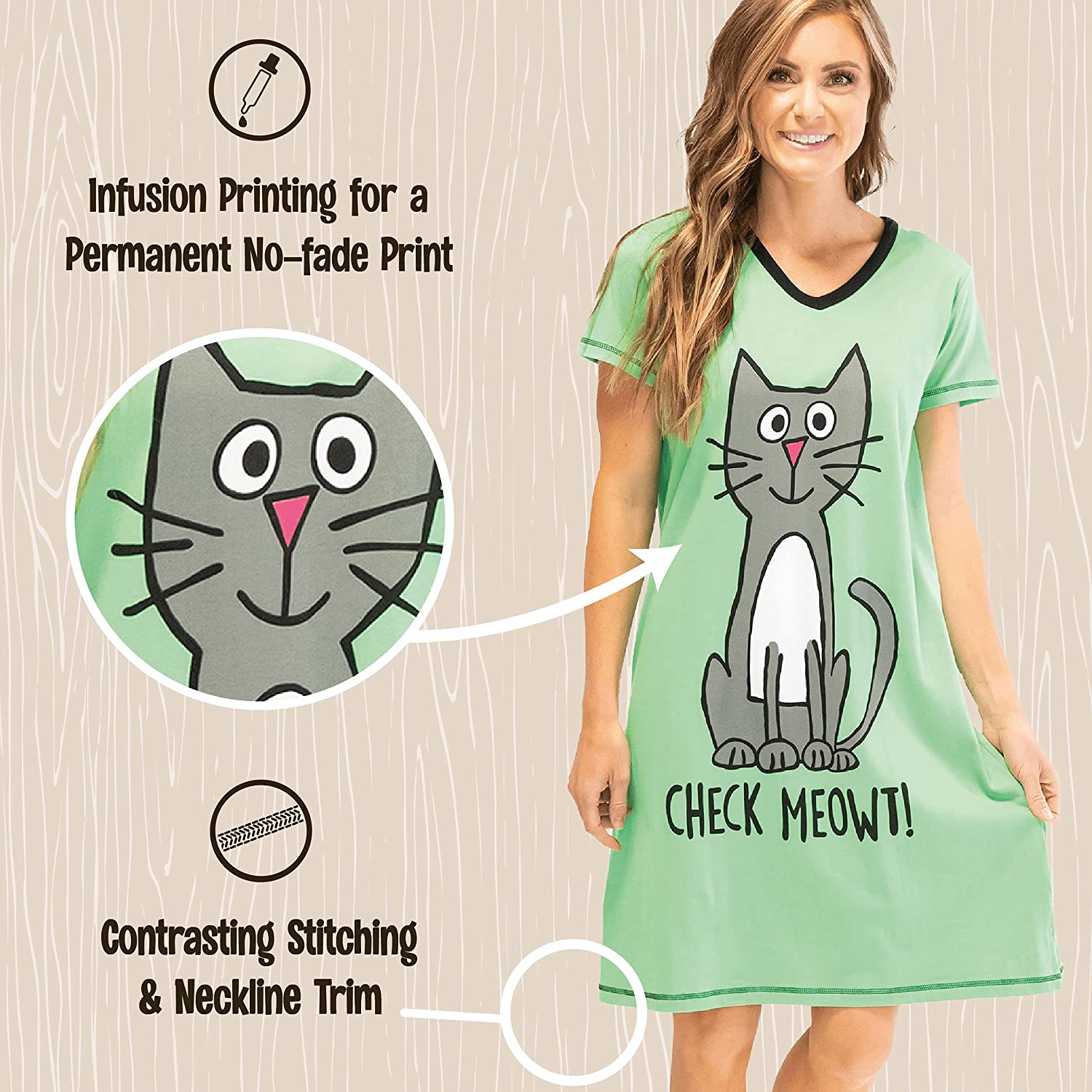 Lazy One V-Neck Nightshirts for Women, Animal Designs Apparel & Accessories > Clothing > Sleepwear & Loungewear > Nightgowns Kylie Max   