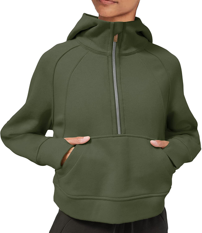 LASLULU Womens Hoodies Fleece Lined Collar Pullover 1/2 Zipper Sweatshirts Long Sleeve Crop Tops Sweater Thumb Hole Apparel & Accessories > Clothing > Activewear Kylie Max   