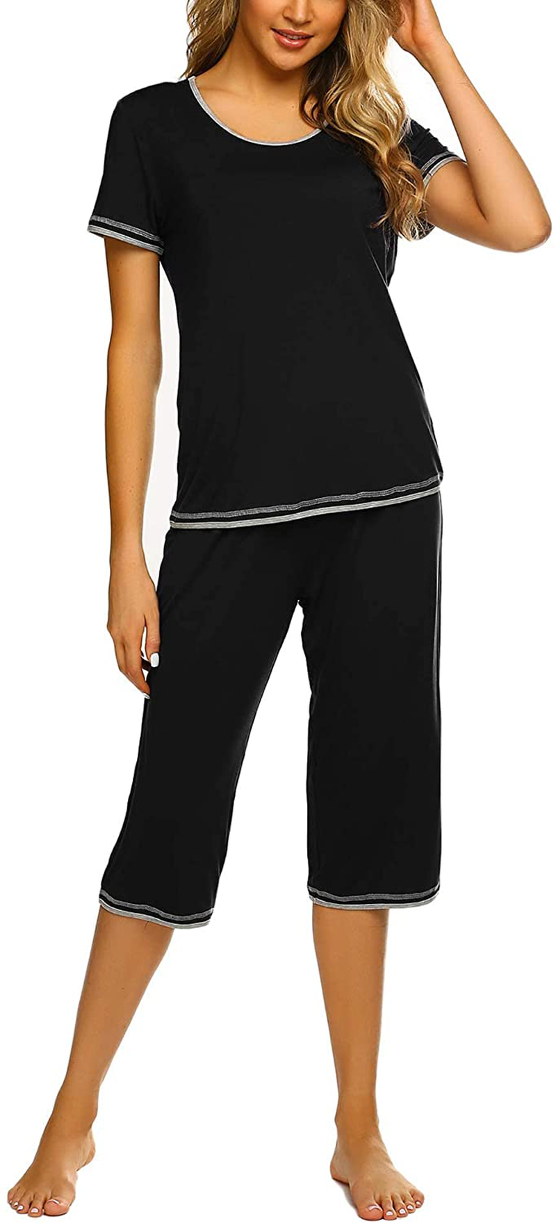 Ekouaer Womens Christmas Pajamas Comfy Sleepwear Tops and Capri Pants 2 Piece Pj Sets Apparel & Accessories > Clothing > Sleepwear & Loungewear > Pajamas Kylie Max   