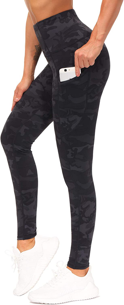 THE GYM PEOPLE Thick High Waist Yoga Pants with Pockets, Tummy Control Workout Running Yoga Leggings for Women Apparel & Accessories > Clothing > Activewear THE GYM PEOPLE Black-grey Camo Medium 