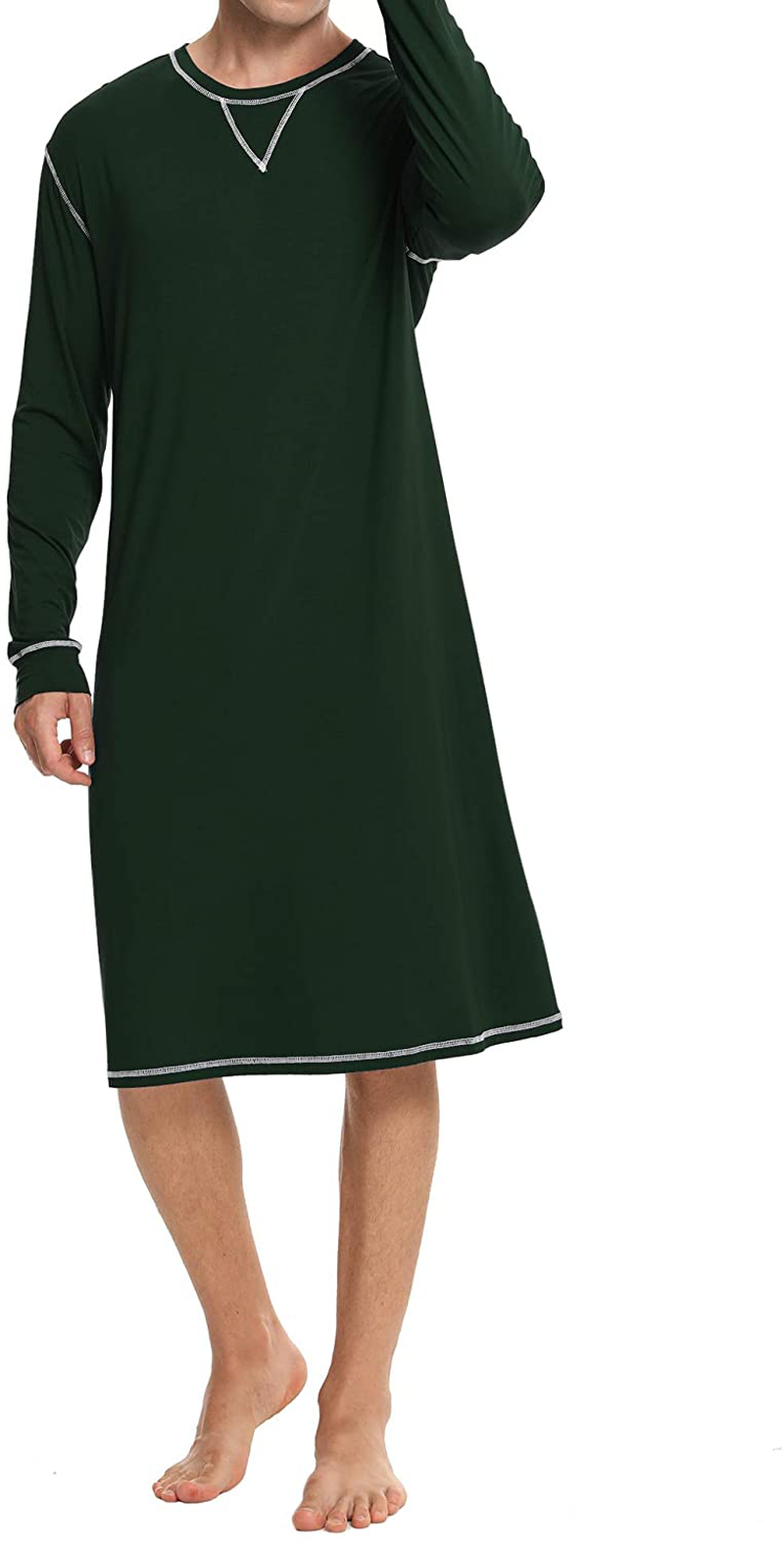SWOMOG Men'S Nightshirt Long Sleeve Crewneck Modal Nightgown Loose Comfy Sleep Shirt Apparel & Accessories > Clothing > Sleepwear & Loungewear > Nightgowns Kylie Max   