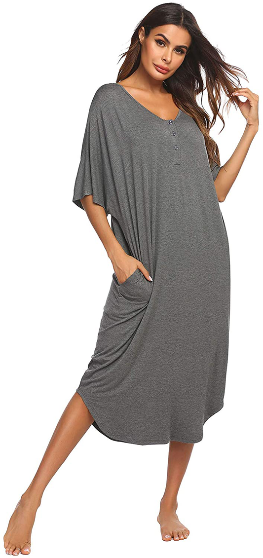 Ekouaer Nightgowns for Women Button-Down Sleepwear Short Sleeve Nightshirt plus Size Night Wear S-XXL Apparel & Accessories > Clothing > Sleepwear & Loungewear > Nightgowns Kylie Max   