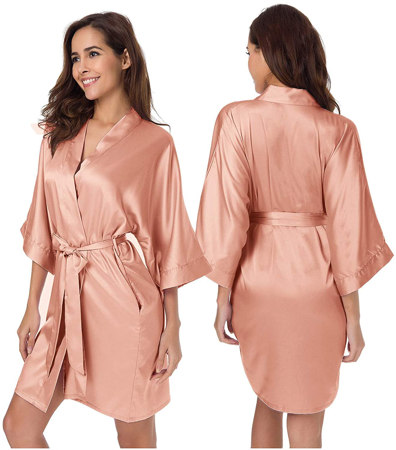 SIORO Women'S Satin Robe Silk Kimono Bathrobe for Bride Bridesmaids Wedding Party Loungewear Short S-XXL Apparel & Accessories > Clothing > Sleepwear & Loungewear > Robes KYLIE MAX   