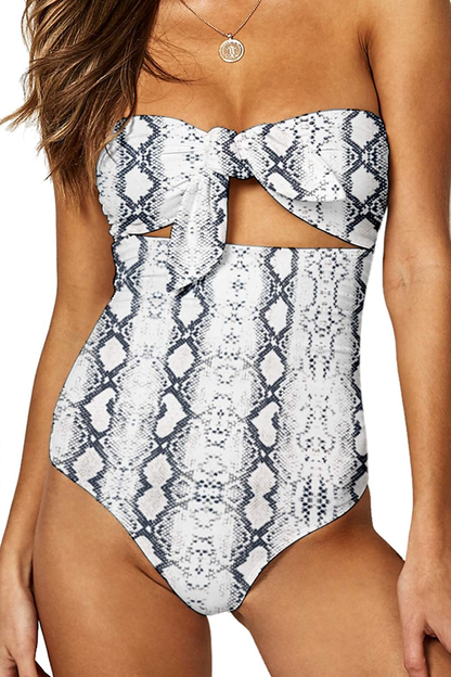 QINSEN Womens Sexy Strapless Tie Knot Front High Waist One Piece Swimsuit Apparel & Accessories > Clothing > Swimwear Kylie Max   