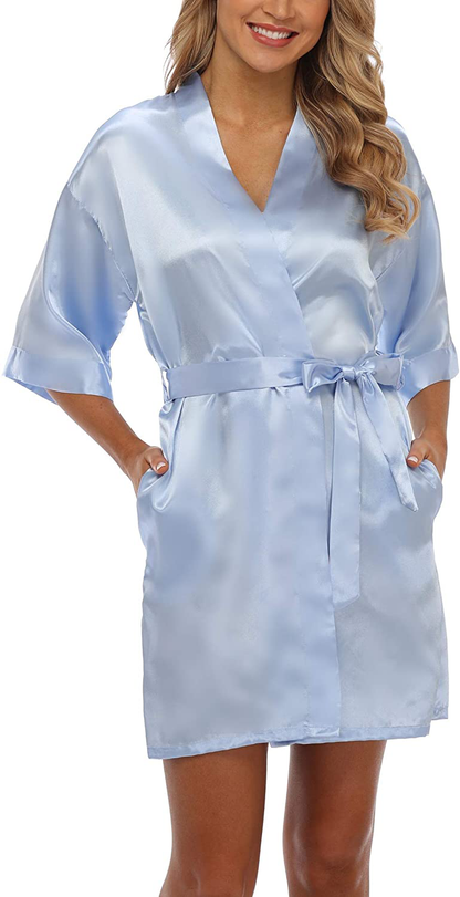 Old-Times Women'S Pure Color Silk Kimono Short Robes for Bridesmaids and Bride Apparel & Accessories > Clothing > Sleepwear & Loungewear > Robes Old-Times   