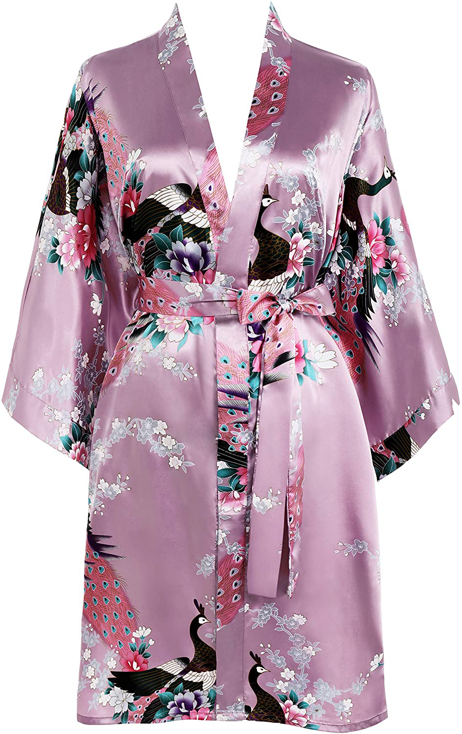 BABEYOND Short Kimono Robe Blouse Peacock Printed Kimono Cover up Loose Cardigen Apparel & Accessories > Clothing > Sleepwear & Loungewear > Robes KYLIE MAX Mulberry Wine  