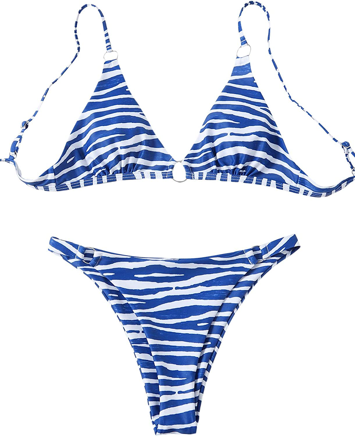 SOLY HUX Women's Print Tie Back Triangle Bikini Bathing Suits 2 Piece Swimsuits Apparel & Accessories > Clothing > Swimwear KYLIE MAX Blue Large 
