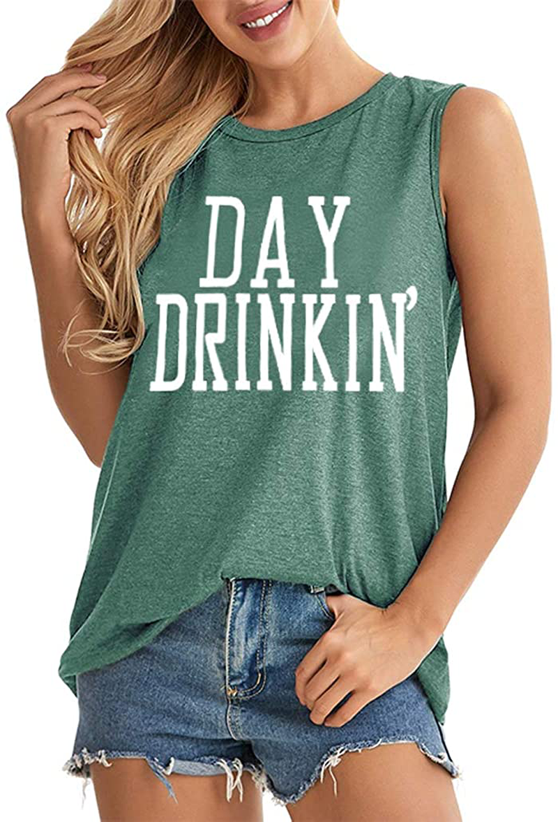 Bealatt Day Drinkin’ Casual Tank Tops Funny Letters Print Vest T-Shirt, Cute Drinking Shirt Tank for Women Apparel & Accessories > Clothing > Activewear Kylie Max   