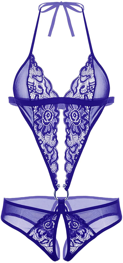 Avidlove Women Deep V Lingerie Lace Teddy One Piece Babydoll Mini Bodysuit Apparel & Accessories > Clothing > Underwear & Socks > Lingerie Avidlove Royal Blue Small 