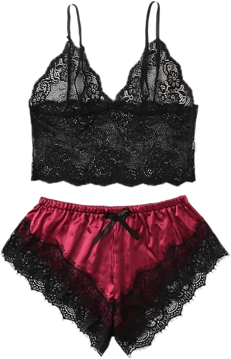 SOLY HUX Women'S plus Size Spaghetti Strap Lace Trim Bralette and Shorts Sleepwear Pajama Lingerie Set Apparel & Accessories > Clothing > Underwear & Socks > Lingerie KYLIE MAX Multicoloured 5X-Large Plus 