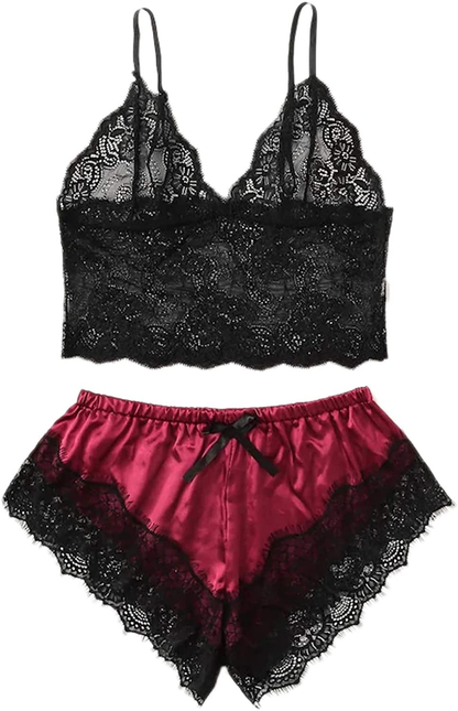 SOLY HUX Women'S plus Size Spaghetti Strap Lace Trim Bralette and Shorts Sleepwear Pajama Lingerie Set Apparel & Accessories > Clothing > Underwear & Socks > Lingerie KYLIE MAX Multicoloured 5X-Large Plus 