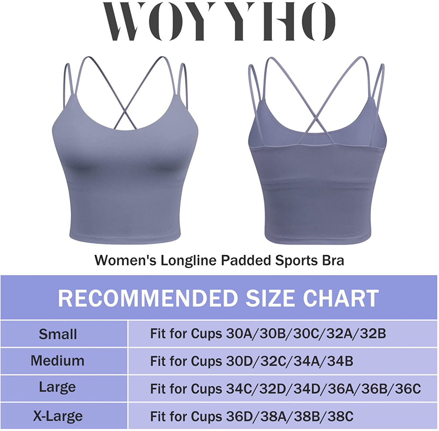 Women'S Longline Sports Bra Padded Strappy Yoga Bra Fitness Running Workout Crop Tank Top（2Pack） Apparel & Accessories > Clothing > Underwear & Socks > Bras Kylie Max   