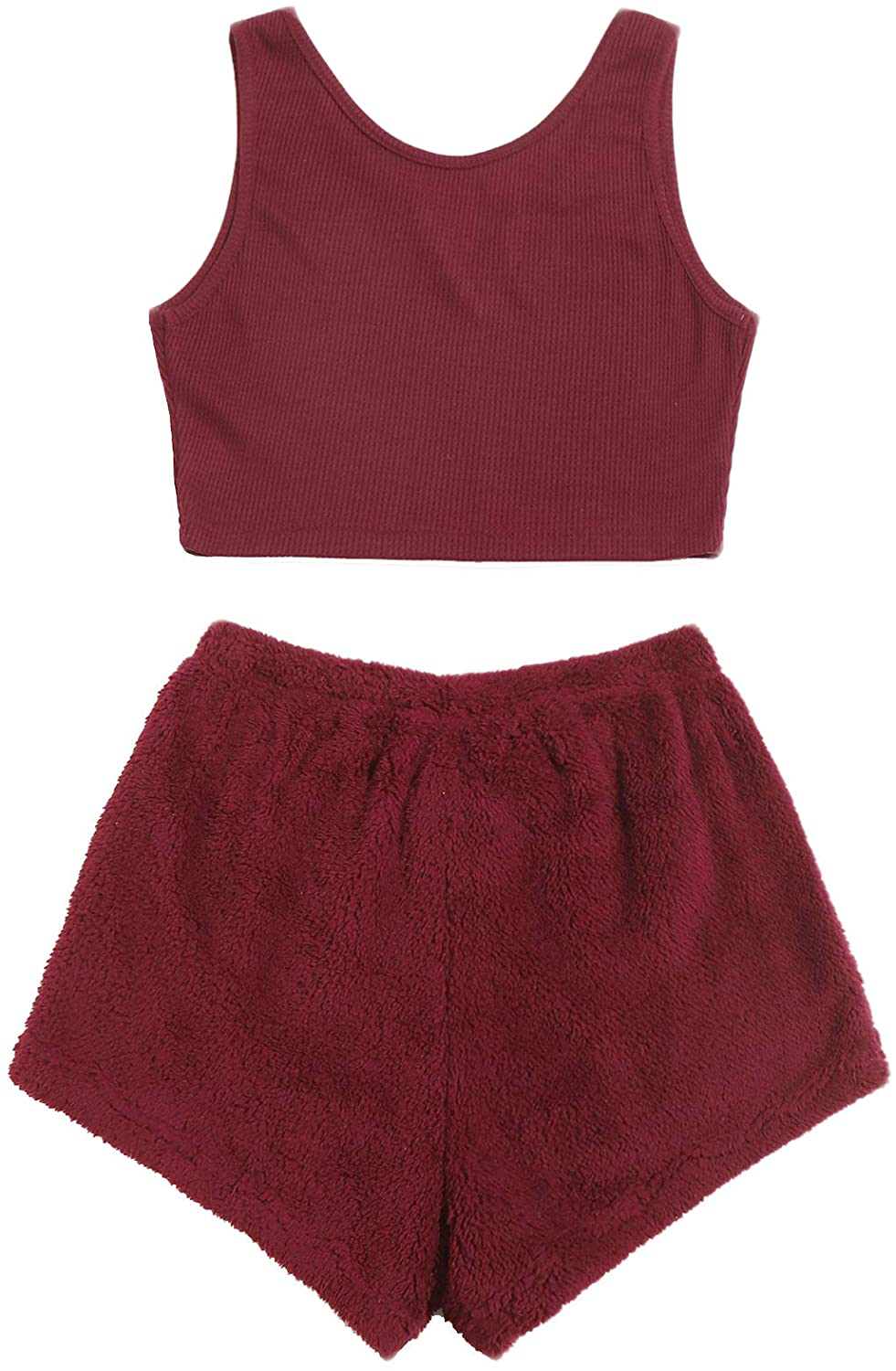Verdusa Women'S 2 Piece PJ Set Notched Tank Top & Teddy Shorts Fuzzy Lounge Pajama Set Apparel & Accessories > Clothing > Sleepwear & Loungewear Kylie Max   