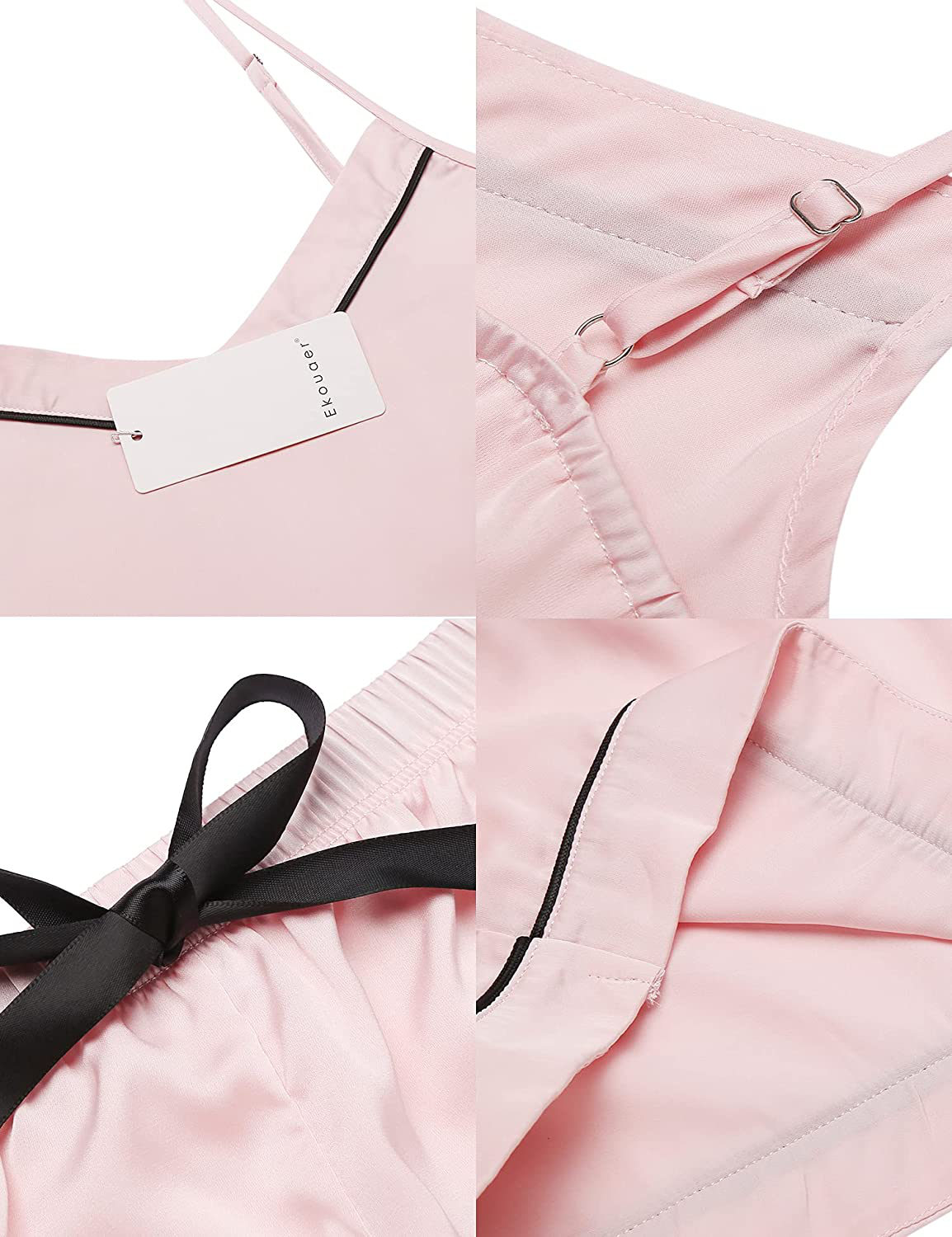 Ekouaer Satin Pajamas Women'S Soft Sleepwear Sexy Lingerie Silk Cami Shorts Set Nightwear S-XXL Apparel & Accessories > Clothing > Sleepwear & Loungewear Kylie Max   