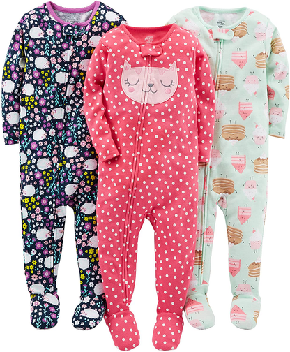 Simple Joys by Carter'S Toddler and Baby Girls' Snug Fit Footed Cotton Pajamas, Pack of 3 Apparel & Accessories > Clothing > Sleepwear & Loungewear > Pajamas Kylie Max   