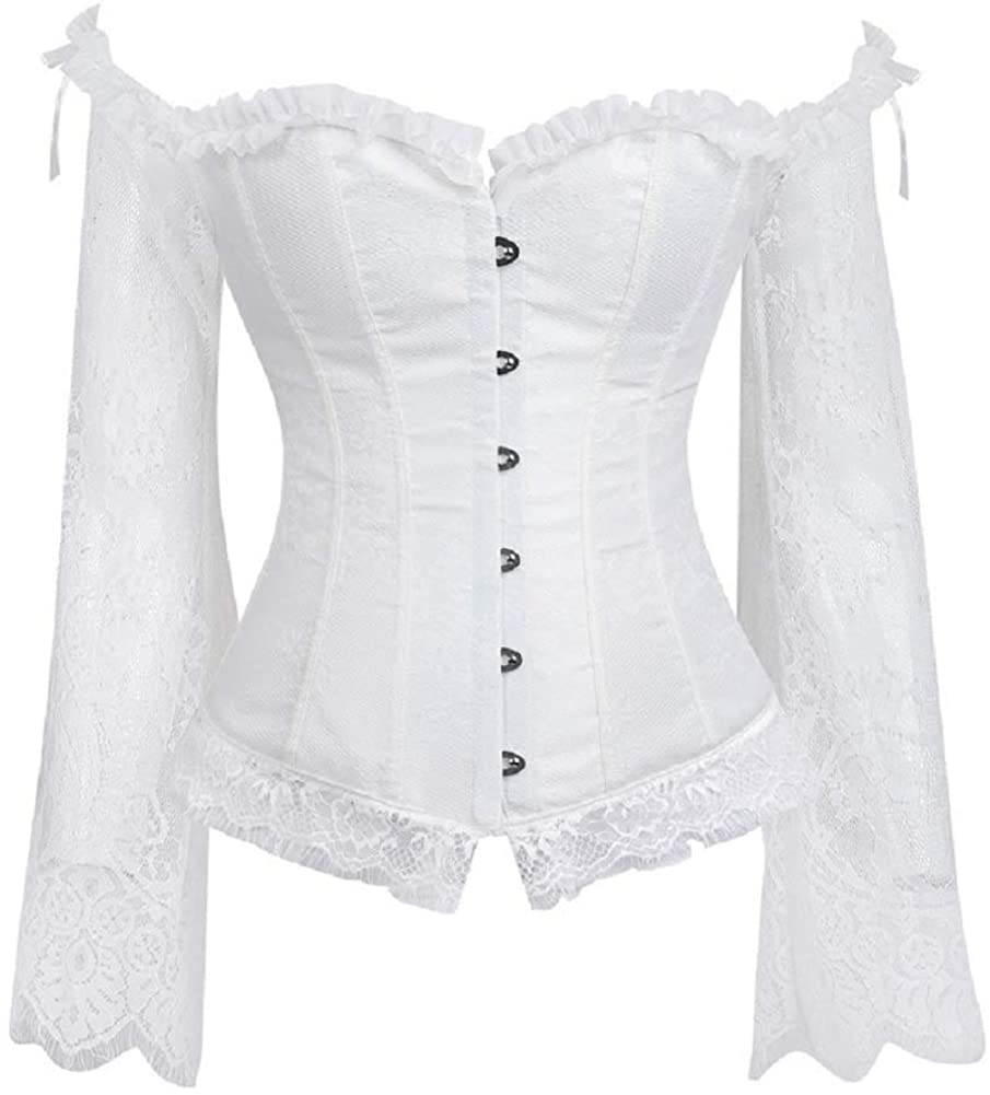 Corsets for Women Overbust Bustier Top Gothic Punk Sexy Shoulder Straps plus Size Apparel & Accessories > Clothing > Underwear & Socks > Lingerie SHYMMUO White XX-Large 