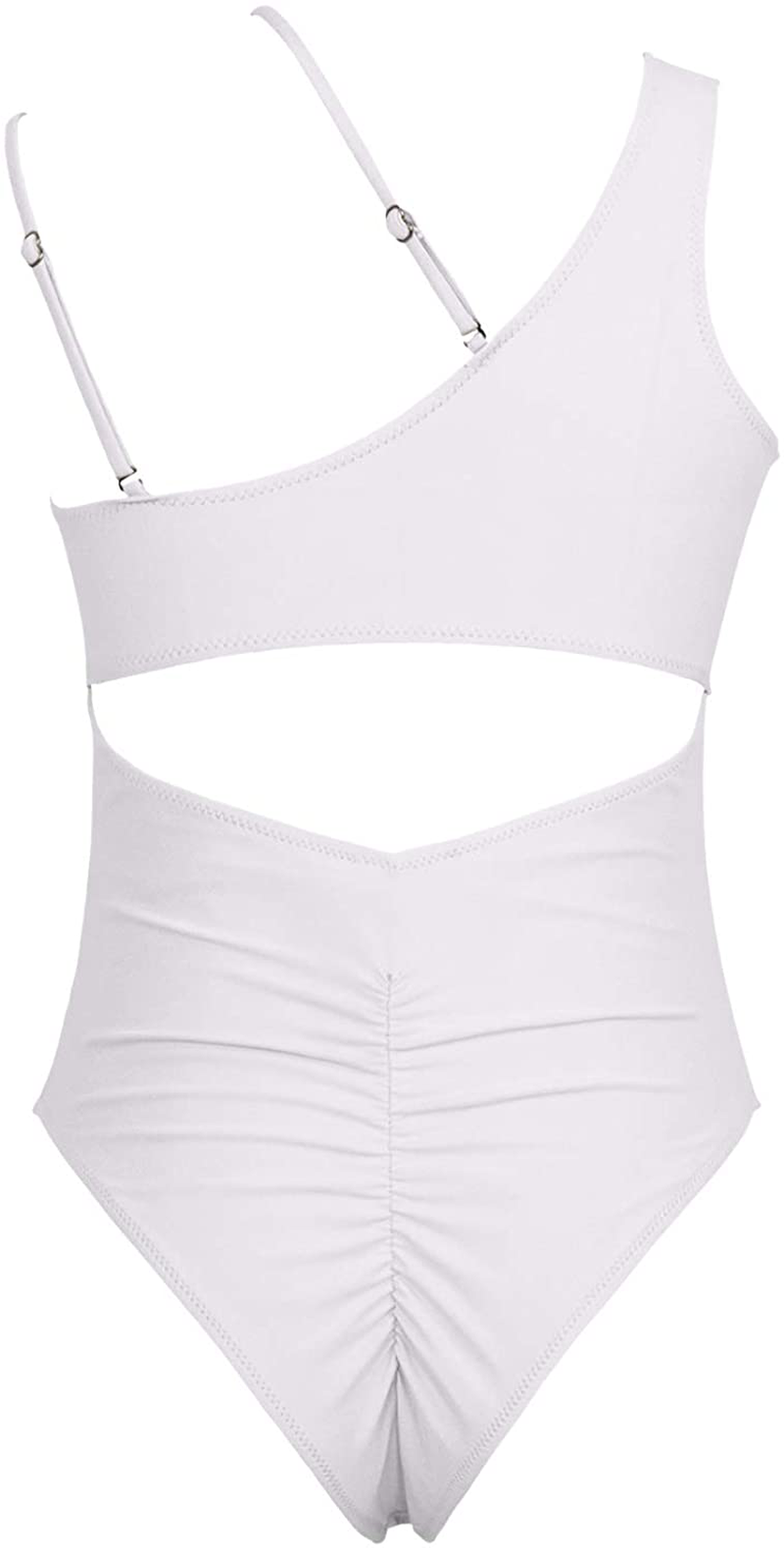 QINSEN Womens One Shoulder Cutout Ruched Back High Cut Monokini One Piece Swimsuit Apparel & Accessories > Clothing > Swimwear Kylie Max   