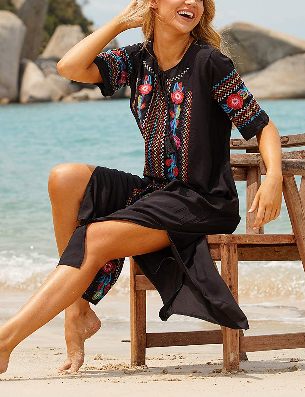 Bsubseach Women Beachwear Turkish Kaftans Long Swimsuit Cover up Caftan Beach Dress Apparel & Accessories > Clothing > Swimwear Kylie Max   